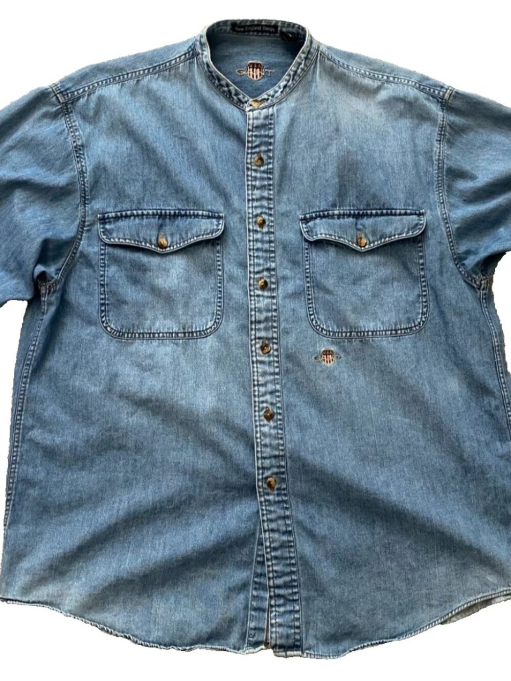 Vintage 90s GANT New England Denim Collarless Long Sleeve Shirt